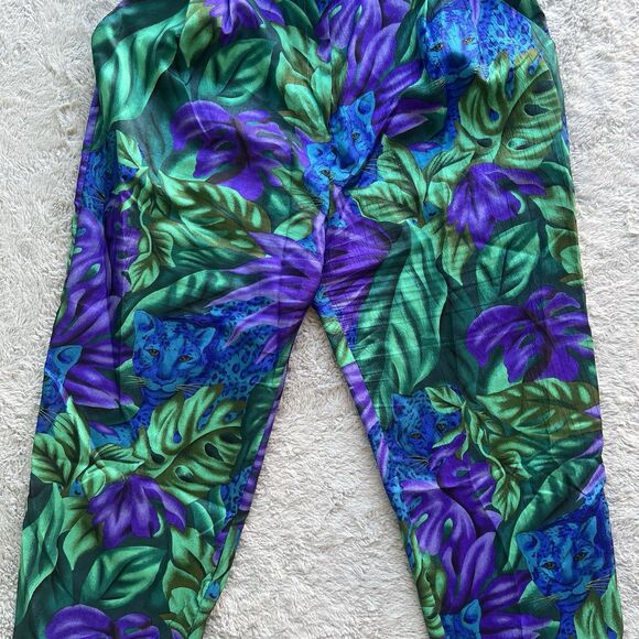 Joan Walters Vintage 80’s Jungle Blue Cheetah Jumpsuit Green Purple Size 14 USA - Picture 7 of 11